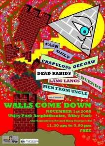 handbill for Walls Come Down, Sat. 1 Nov. 2008