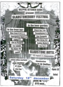 flyer for Gladstonebury,
      Sat. 18 Dec. 2010